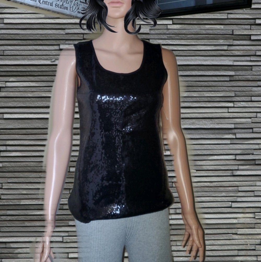 Style and Co Black Sequin Top - Picture 3 of 4